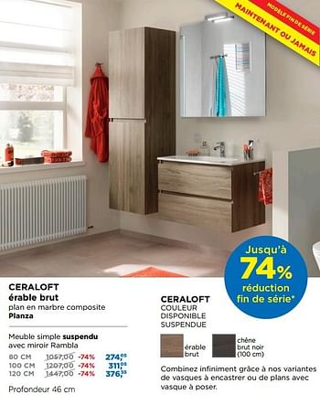 Promotions Ceraloft érable brut plan en marbre composite planza meuble simple suspendu avec miroir rambla - Storke - Valide de 24/06/2019 à 31/07/2019 chez X2O
