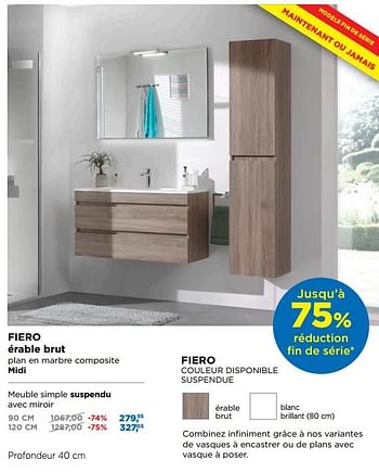 Promotions Fiero érable brut plan en marbre composite midi meuble simple suspendu avec miroir - Storke - Valide de 24/06/2019 à 31/07/2019 chez X2O