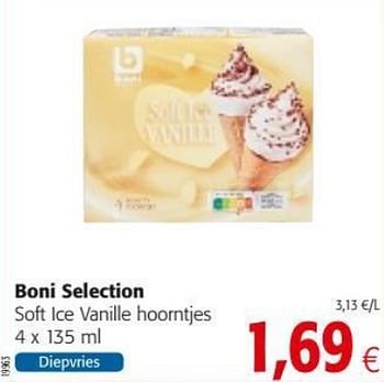 Promoties Boni selection soft ice vanille hoorntjes - Boni - Geldig van 19/06/2019 tot 02/07/2019 bij Colruyt
