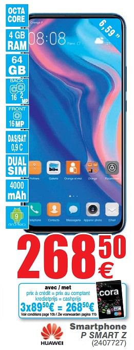 Promoties Huawei smartphone p smart z - Huawei - Geldig van 25/06/2019 tot 08/07/2019 bij Cora