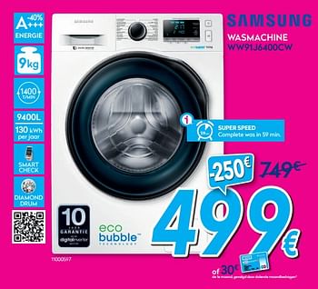 Promoties Samsung wasmachine ww91j6400cw - Samsung - Geldig van 01/07/2019 tot 31/07/2019 bij Krefel