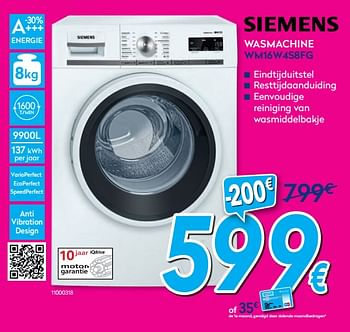 Promoties Siemens wasmachine wm16w4s8fg - Siemens - Geldig van 01/07/2019 tot 31/07/2019 bij Krefel