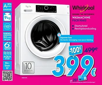 Promotions Whirlpool wasmachine fscr 90412 - Whirlpool - Valide de 01/07/2019 à 31/07/2019 chez Krefel