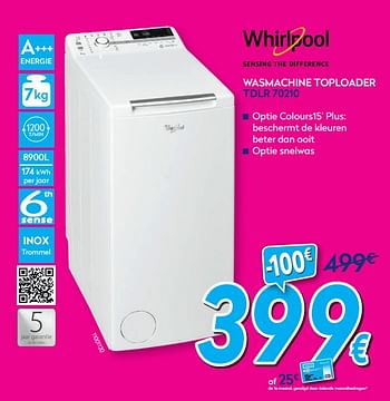 Promoties Whirlpool wasmachine toploader tdlr 70210 - Whirlpool - Geldig van 01/07/2019 tot 31/07/2019 bij Krefel
