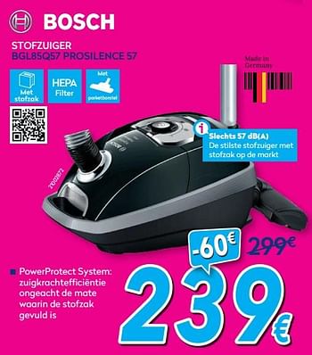 Promoties Bosch stofzuiger bgl85q57 prosilence 57 - Bosch - Geldig van 01/07/2019 tot 31/07/2019 bij Krefel