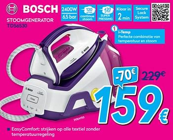 Promotions Bosch stoomgenerator tds6530 - Bosch - Valide de 01/07/2019 à 31/07/2019 chez Krefel