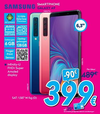 Promoties Samsung smartphone galaxy a9 - Samsung - Geldig van 01/07/2019 tot 31/07/2019 bij Krefel