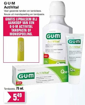 Promoties G. u. m activital tandpasta - GUM - Geldig van 19/06/2019 tot 06/07/2019 bij De Online Drogist