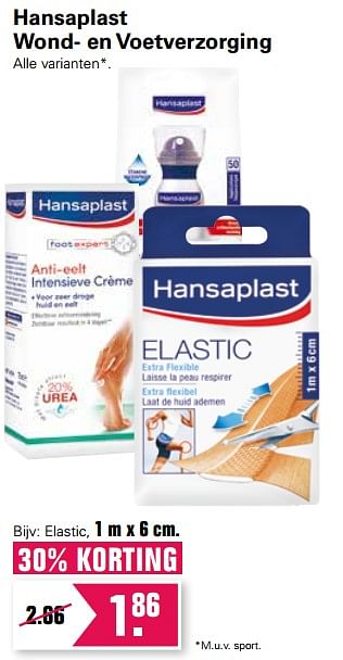 Promotions Hansaplast wond- en voetverzorging elastic - Hansaplast - Valide de 19/06/2019 à 06/07/2019 chez De Online Drogist