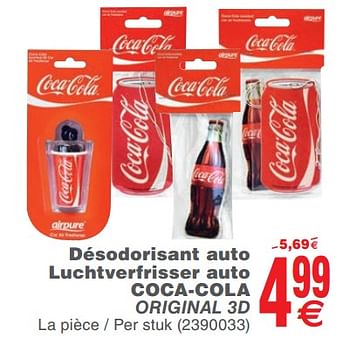 Promoties Désodorisant auto luchtverfrisser auto coca-cola original 3d - Coca Cola - Geldig van 25/06/2019 tot 08/07/2019 bij Cora