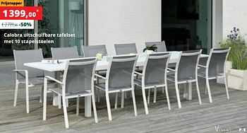 Promoties Calobra uitschuifbare tafelset met 10 stapelstoelen - Bristol - Geldig van 01/07/2019 tot 31/07/2019 bij Overstock