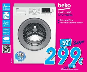 Promotions Beko lave-linge wtv7722xbs - Beko - Valide de 01/07/2019 à 31/07/2019 chez Krefel