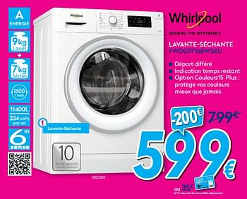 Promotions Whirlpool lavante-séchante fwdg97168wseu - Whirlpool - Valide de 01/07/2019 à 31/07/2019 chez Krefel