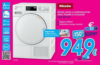 Promotions Miele sèche-linge à condensation avec pompe à chaleur twe 520 wp - Miele - Valide de 01/07/2019 à 31/07/2019 chez Krefel