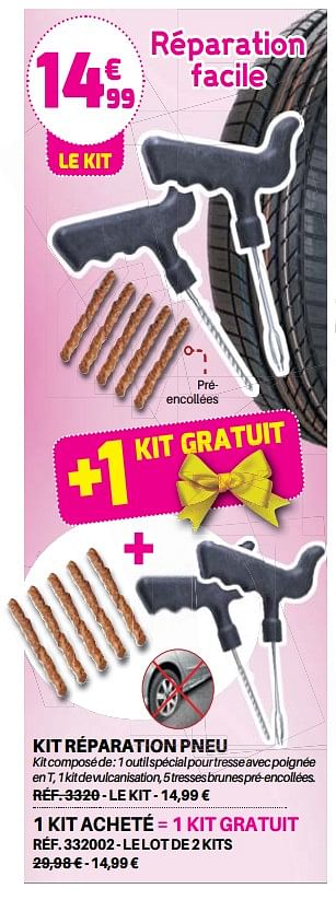 Promoties Kit réparation pneu 1 kit acheté = 1 kit gratuit - Huismerk - Shopix - Geldig van 01/06/2019 tot 31/08/2019 bij Shopix