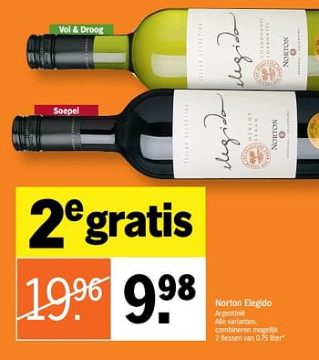 Promotions Norton elegido - Vins rouges - Valide de 24/06/2019 à 30/06/2019 chez Albert Heijn