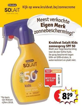 Promotions Kruidvat solait kids zonnespray spf 50 - Solait - Valide de 27/06/2019 à 07/07/2019 chez Kruidvat