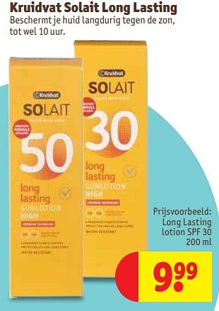 Promoties Kruidvat solait long lasting long lasting lotion spf 30 - Huismerk - Kruidvat - Geldig van 27/06/2019 tot 07/07/2019 bij Kruidvat