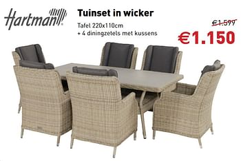 Promoties Tuinset in wicker tafel + 4 diningzetels met kussens - Herman - Geldig van 24/06/2019 tot 31/07/2019 bij Kangoeroe