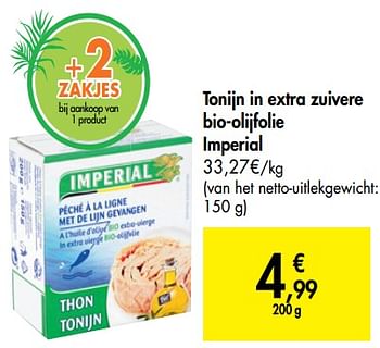 Promotions Tonijn in extra zuivere bio-olijfolie imperial - Imperial Poissons - Valide de 26/06/2019 à 08/07/2019 chez Carrefour