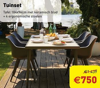 bijkeuken Legacy Afstoting Huismerk - Kangoeroe Tuinset tafel met keramisch blad + 4 ergonomische  stoelen - Promotie bij Kangoeroe