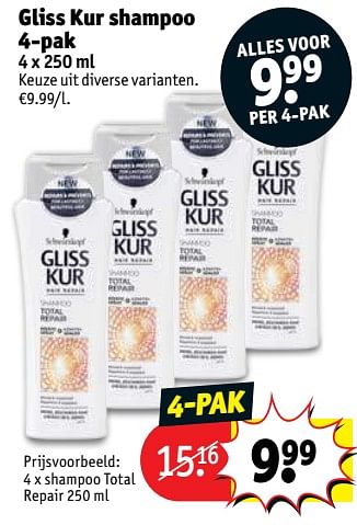Promoties Gliss kur shampoo 4-pak - Gliss Kur - Geldig van 27/06/2019 tot 07/07/2019 bij Kruidvat