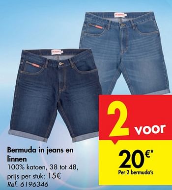 Promoties Bermuda in jeans en linnen - Huismerk - Carrefour  - Geldig van 26/06/2019 tot 08/07/2019 bij Carrefour