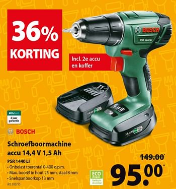 Promotions Bosch schroefboormachine accu 14,4 v 1,5 ah psr 1440 li - Bosch - Valide de 03/07/2019 à 16/07/2019 chez Gamma
