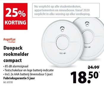 Promoties Duopack rookmelder compact - AngelEye - Geldig van 03/07/2019 tot 16/07/2019 bij Gamma