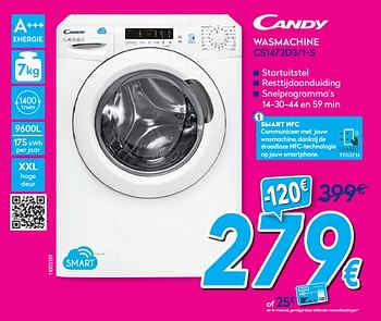 Promoties Candy wasmachine cs1472d3-1-s - Candy - Geldig van 01/07/2019 tot 31/07/2019 bij Krefel