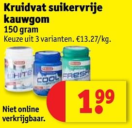 Promoties Kruidvat suikervrije kauwgom - Huismerk - Kruidvat - Geldig van 27/06/2019 tot 07/07/2019 bij Kruidvat