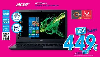 Promoties Acer notebook aspire 3 (a315-41-r6y9) - Acer - Geldig van 01/07/2019 tot 31/07/2019 bij Krefel