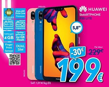 Promoties Huawei smartphone p20 lite - Huawei - Geldig van 01/07/2019 tot 31/07/2019 bij Krefel