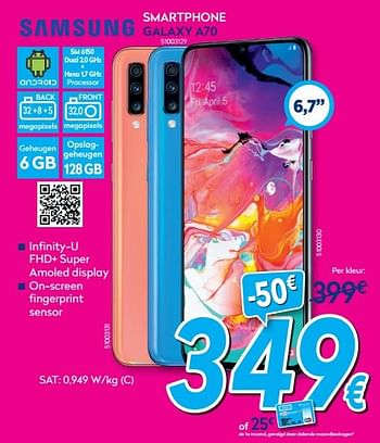Promoties Samsung smartphone galaxy a70 - Samsung - Geldig van 01/07/2019 tot 31/07/2019 bij Krefel