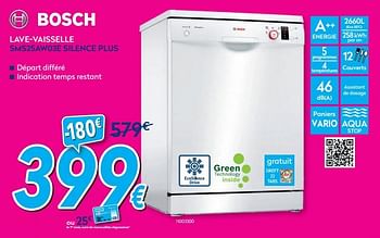 Promotions Bosch lave-vaisselle sms25aw03e silence plus - Bosch - Valide de 01/07/2019 à 31/07/2019 chez Krefel