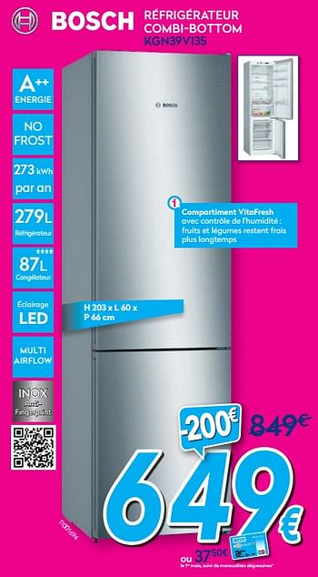 Promotions Bosch réfrigérateur combi-bottom kgn39vi35 - Bosch - Valide de 01/07/2019 à 31/07/2019 chez Krefel