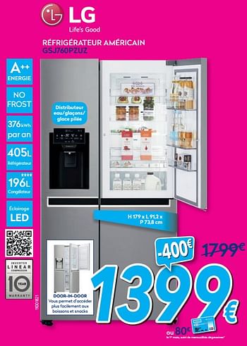 Promotions Lg réfrigérateur américain gsj760pzuz - LG - Valide de 01/07/2019 à 31/07/2019 chez Krefel