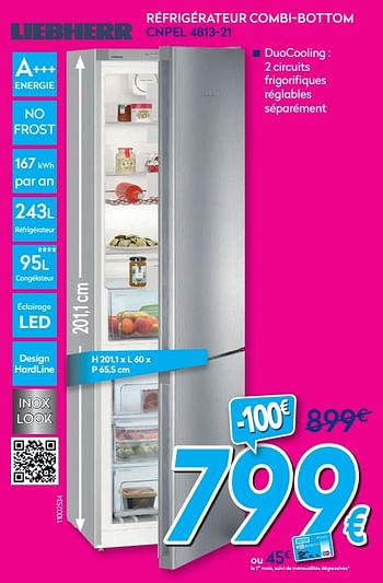 Promotions Liebherr réfrigérateur combi-top cnpel 4813 - Liebherr - Valide de 01/07/2019 à 31/07/2019 chez Krefel