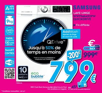 Promoties Samsung lave-linge ww91m642opw quickdrive - Samsung - Geldig van 01/07/2019 tot 31/07/2019 bij Krefel