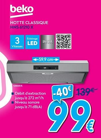 Promotions Beko hotte classique hns 61210 x - Beko - Valide de 01/07/2019 à 31/07/2019 chez Krefel