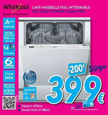 Promotions Whirlpool lave-vaisselle full intégrable wic 3c26 p powerclean pro - Whirlpool - Valide de 01/07/2019 à 31/07/2019 chez Krefel