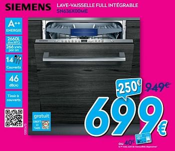Promotions Siemens lave-vaisselle full intégrable sn636x00me - Siemens - Valide de 01/07/2019 à 31/07/2019 chez Krefel
