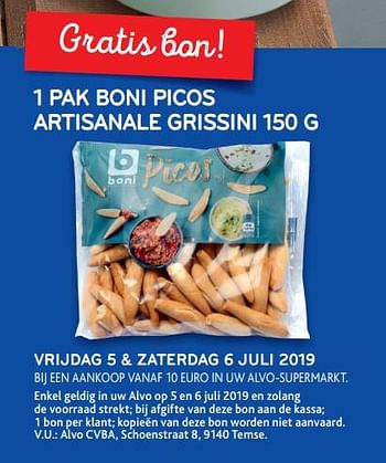 Promoties Boni picos artisanale grissini - Boni - Geldig van 03/07/2019 tot 16/07/2019 bij Alvo