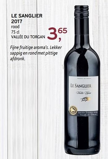 Promoties Le sanglier 2017 rood vallée du torgan - Rode wijnen - Geldig van 03/07/2019 tot 16/07/2019 bij Alvo