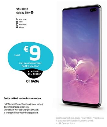 Promoties Samsung galaxy s10+ - Samsung - Geldig van 26/06/2019 tot 31/07/2019 bij Base