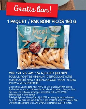 Promotions 1 paquet boni picos - Boni - Valide de 03/07/2019 à 16/07/2019 chez Alvo
