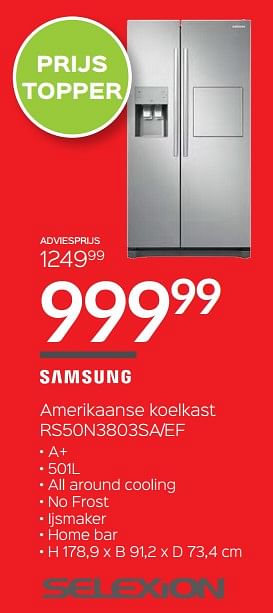Promoties Samsung amerikaanse koelkast rs50n3803sa-ef - Samsung - Geldig van 01/07/2019 tot 31/07/2019 bij Selexion