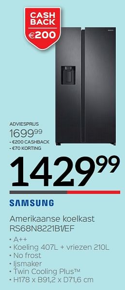 Promotions Samsung amerikaanse koelkast rs68n8221b1-ef - Samsung - Valide de 01/07/2019 à 31/07/2019 chez Selexion