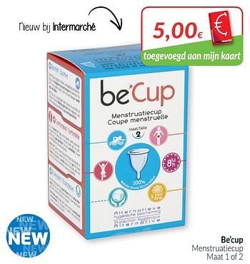 Promoties Be`cup menstruatiecup maat 1 of 2 - be'Cup - Geldig van 01/07/2019 tot 31/07/2019 bij Intermarche