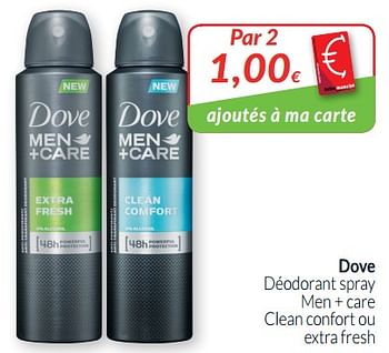 Promoties Dove déodorant spray men + care clean confort ou extra fresh - Dove - Geldig van 01/07/2019 tot 31/07/2019 bij Intermarche